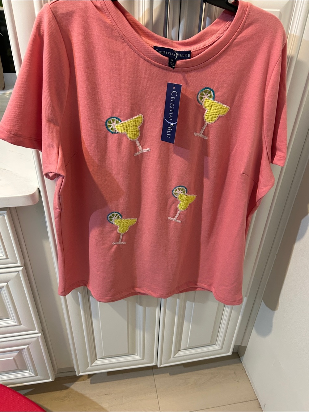 Women’s Coral Pink Cocktail Embroidered Tee